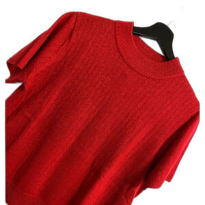 Vintage Bright Red L Women's Vibrant Metallic Sweater Classic Preppy Chic b2-1